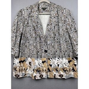 ELCC Blazer Womens 3X Mixed Print Floral Geometric 3/4 Sleeve